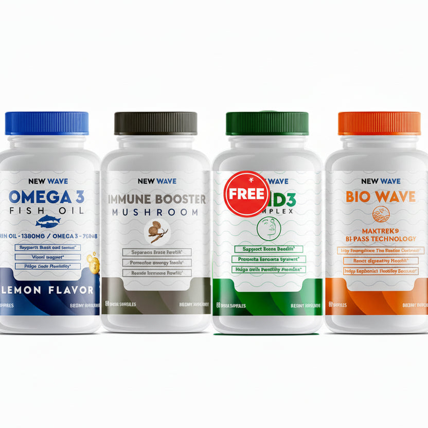 Starter Promo 200 (3+1 all supplements): Mushroom, Omega, Bio Wave + CalD3 for free
