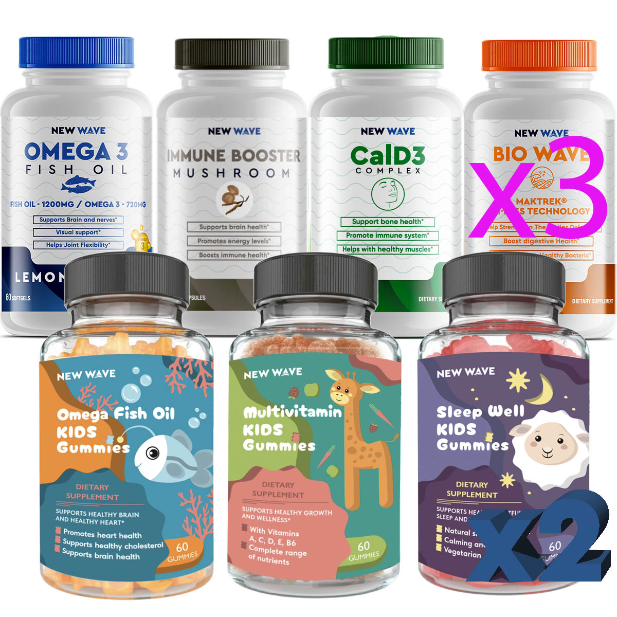 Starter Kit MAXIMUM: 12 Essential Supplements and 6 Kids Series Gummies